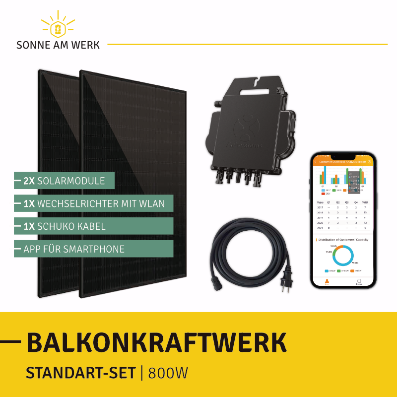 Balkonkraftwerk Standtart-Set mit Jinko Solar und Apsystems Mikrowechselrichter bis 800W