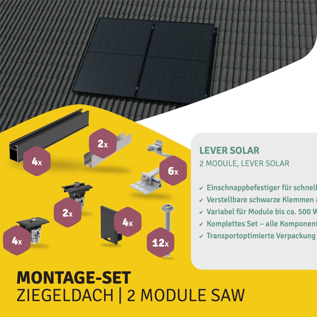Montage-Set Ziegeldach | 2 MODULE, Lever Solar